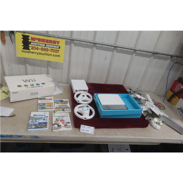 2 Vintage Nintendo Wii Consoles With Controllers, Games, Cords, Original Box Plug In And Play