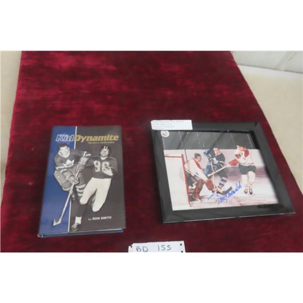 Vintage Toronto Maple Leafs Frank Mahovlich Autographed Framed Photo, Gerry James Signed Book