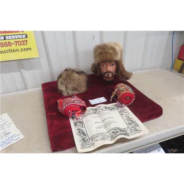 Festival Du Voyageur Lot: 2 Metis Sashes, 2 Real Fur Winter Hats, And 2 Trapper Certificates