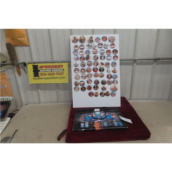 Large Lot Of 1980s Original AWA Wrestling Badges: Hulk Hogan, Road Warriors, Mad Dog Vachon And Mor