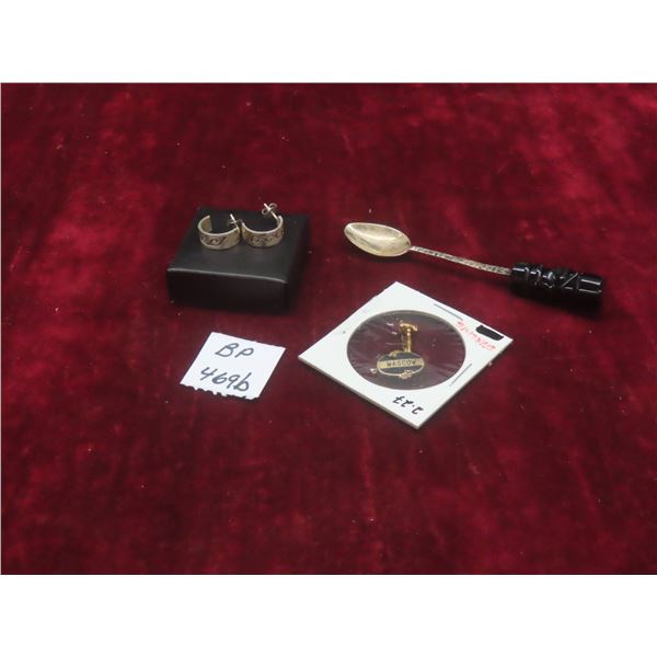 3 Pcs – Sterling Earring 3.20 g, Sterling Pin 2.27 g, Sterling Spoon 10.2 g