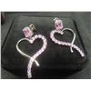 Image 2 : New Platinum Plated 1.0 ct Each Emerald Cut Pink Simulated Diamond (CZ) Heart Dangle Earrings