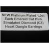 Image 7 : New Platinum Plated 1.0 ct Each Emerald Cut Pink Simulated Diamond (CZ) Heart Dangle Earrings