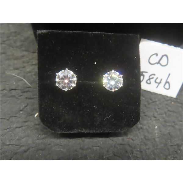New Platinum Plated 2.0 ct Each Simulated Diamond (CZ) Stud Earrings