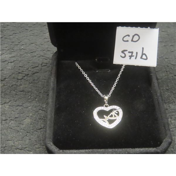 New Platinum Plated 22.0 Mm Simulated Diamond (CZ) Mom Heart Necklace Adjustable 16–18" Long