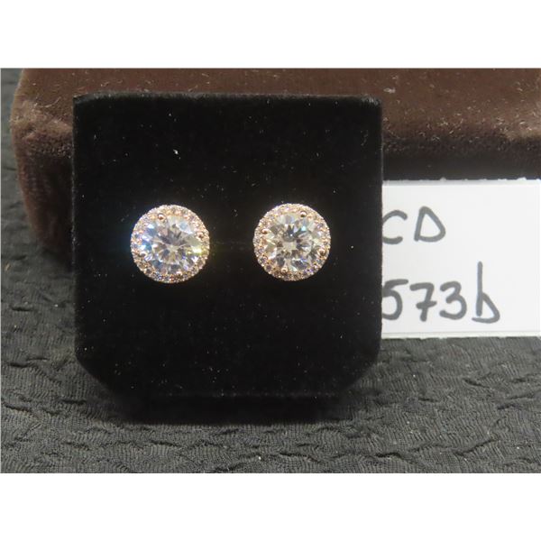 New 18K Gold Plated 2.0 Ct Each Simulated Diamond (CZ) Halo Stud Earrings