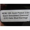 Image 6 : New 18K Gold Plated 2.0 Ct Each Simulated Diamond (CZ) Halo Stud Earrings