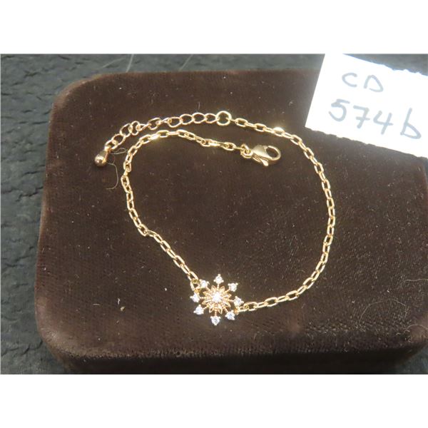 New 18K Gold Plated Simulated Diamond (CZ) Starburst Bracelet Adjustable 7–8" Long