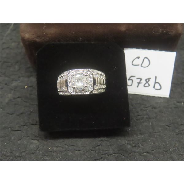 New Platinum Plated 1.0 Ct Simulated Diamond (CZ) Man's Ring Resizable