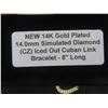 Image 6 : New 14K Gold Plated 14.0 Mm Simulated Diamond (CZ) Iced Out Cuban Link Bracelet 8" Long