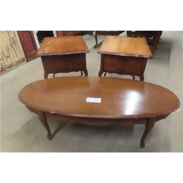2 End Tables With Drawers (20" X 27" X 23 1/2") And Oval Coffee Table (50" X 21" X 15 1/2")