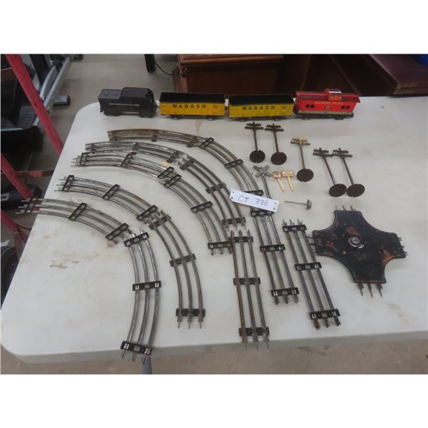 Model Train Pieces Track, 4 Cars, Signs And More