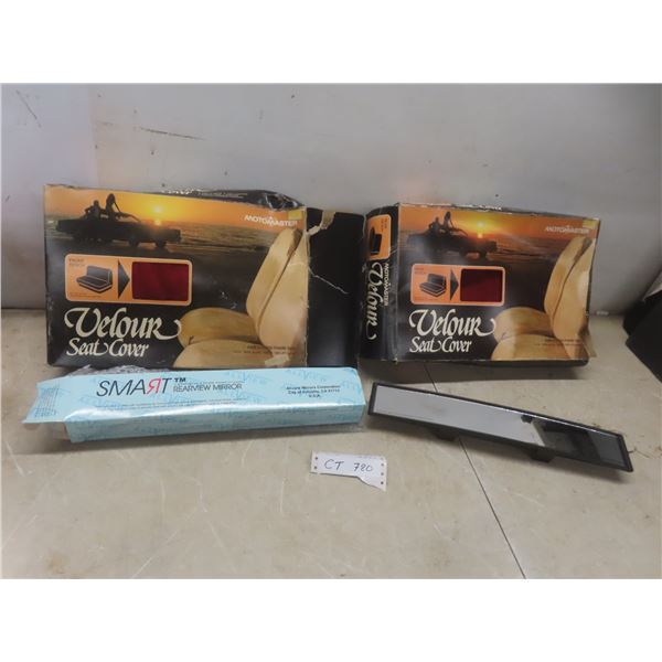 2 NOS Velour Seat Covers And Smart Rearview Mirror