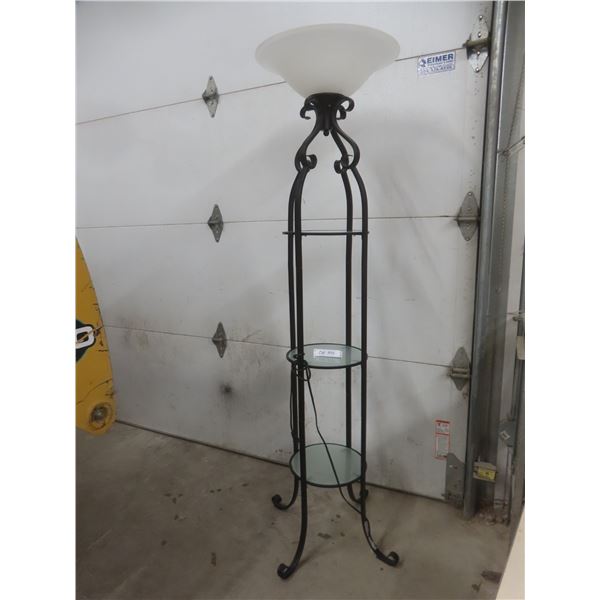 Black Metal Free Standing Lamp 69" High w/ 3 Glass Shelves