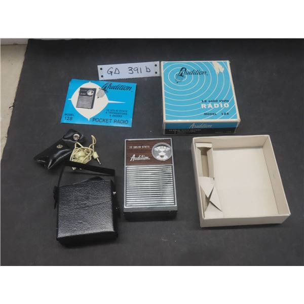 Audition 12 Solid State Radio Model 128 W/ Earphones & Original Box