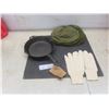 Image 1 : New 10 1/2" Cast Iron Fry Pan, Mosquito Netting, Work Gloves
