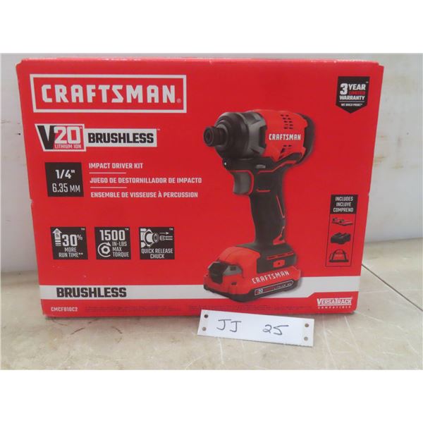 New Craftsman Cordless 20V 1/4" Impact Driver With 2 Batteries And Charger
