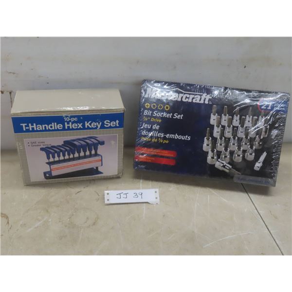 New Mastercraft 10 Piece T Handle Hex Key Set And 21 Piece 3/8" Drive Bit Socket Set