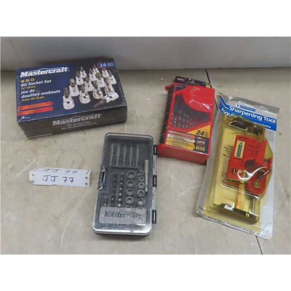 New Mastercraft 3/8 Drive Bit Socket Set, Chainsaw Sharpening Tool, 24 Piece Drill Bits With Tape M