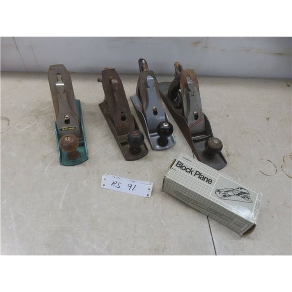 5 Planers: Stanley, Craftsman, Handyman And Millers Including Block Plane In Box