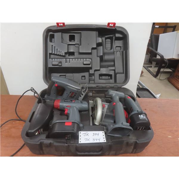 Cordless 18V Tools: 5 3/8" Circular Saw, Drill/Driver, Jig Saw, Charger, 2 Battery, Case