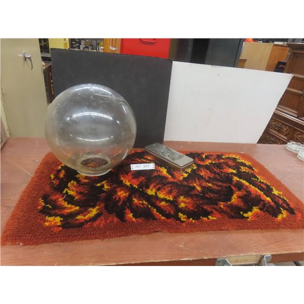 Decorative Mat 42" X 22", Large Plastic Round Light Shade 14" Tall & Metal Box W/ Snowman