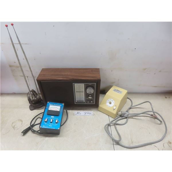 Panasonic Radio, Bunny Ears Antenna, Nikon Transformer & Dwell Tachometer