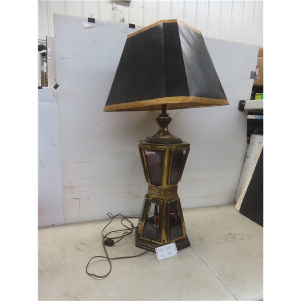 Antique Double Decker Table Lamp 37" High With Beveled Glass