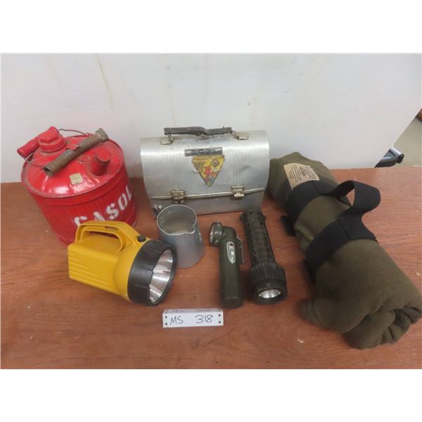 Milspec Plus Wool Blanket, Lunch Box, Gas Can And Flashlights