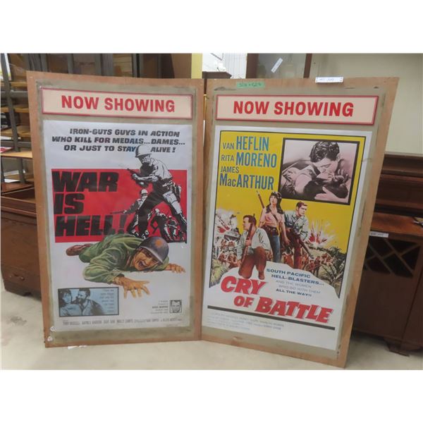 2 Movie Advertisements Mounted On Plywood 52 1/2" x 31 1/2"