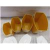 Image 8 : 4-Piece Plastic Canister Set Harvest Gold, Vintage Grinder, Garlic Press