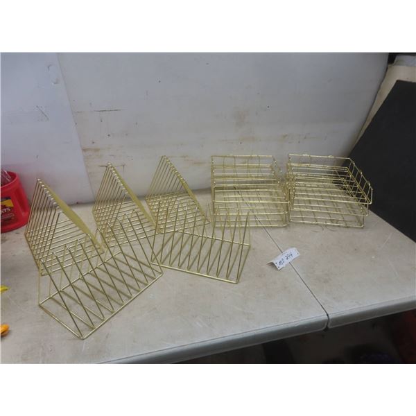 5 Gold Metal Triangle Desktop Organizers And 6 Stackable Desk Letter Trays