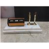 Image 9 : Vintage Writing Desk, Desk Set with Perpetual Calendar, Pen Holder and Bulova Desk Clock