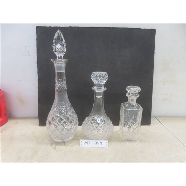 3 Decanters Tallest 16 1/2" (Small Chip On Bottle Top)