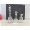 Image 1 : 3 Decanters Tallest 16 1/2" (Small Chip On Bottle Top)
