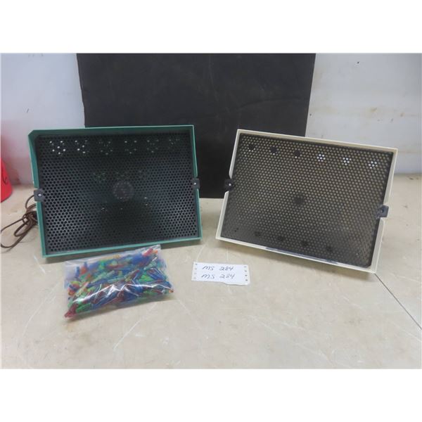 2 Lite-Brite Screens and Pegs: 1 Aqua Blue and 1 White Frame
