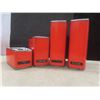 Image 4 : Vintage Metal 4-Piece Cannister Set And Matching Paper Dispenser Burnt Orange