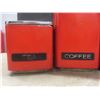 Image 7 : Vintage Metal 4-Piece Cannister Set And Matching Paper Dispenser Burnt Orange