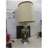 Image 1 : MCM 1960s Ceramic Table Lamp Avocado Green Glaze With Cutout Geometric Details Works
