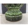 Image 2 : MCM 1960s Ceramic Table Lamp Avocado Green Glaze With Cutout Geometric Details Works