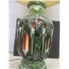 Image 3 : MCM 1960s Ceramic Table Lamp Avocado Green Glaze With Cutout Geometric Details Works