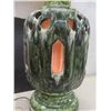 Image 4 : MCM 1960s Ceramic Table Lamp Avocado Green Glaze With Cutout Geometric Details Works