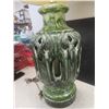 Image 7 : MCM 1960s Ceramic Table Lamp Avocado Green Glaze With Cutout Geometric Details Works