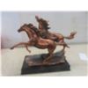 Image 3 : Galloping Horses On Grasslands Bronze Electroplated 13" x 15" x 6" Hoof Damaged