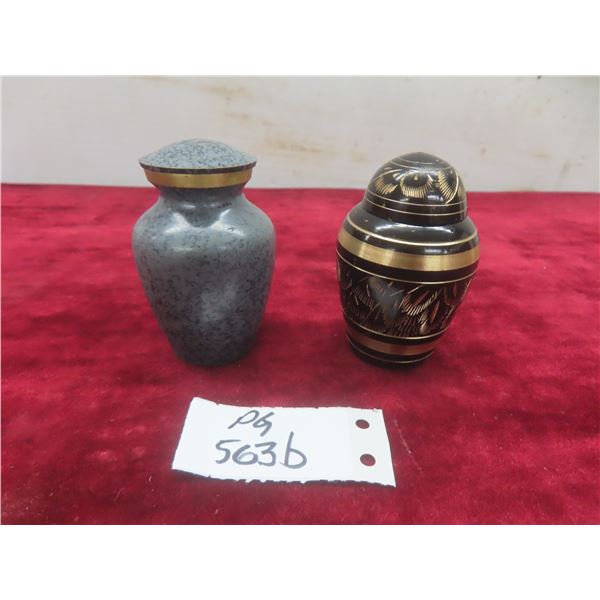 Lot Of 2 Brass Keepsake Cremation Urns "Maus Granite" "Radiance Brass" 2 1/2" Tall