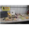 Image 1 : Box Of Drywall Finishing Tools, Putty Knives, Sanding Heads, Sandpaper, Tape, Foam Sanding Blocks,