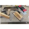 Image 7 : Box Of Drywall Finishing Tools, Putty Knives, Sanding Heads, Sandpaper, Tape, Foam Sanding Blocks,