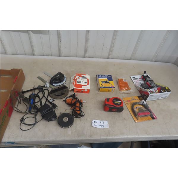 2 Pony Band Clamps, New 8 Volt Cordless Pivot Driver, Mini Gorilla Glue Gun, 2 Solder Irons, 11 Pie