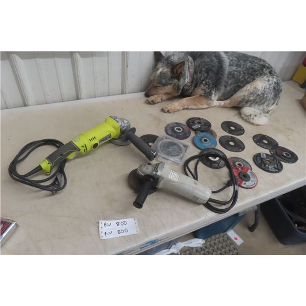 RYOBI 4 1/2" Angle Hand Grinder (Wrench In Handle) And ZP 100 Angle Grinder With Several Grinding D