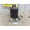 Image 1 : Stanley Thermal Jug 1950s One Gallon Lineman's Cooler Black Steel Porcelain Blue Lined And 3 Alumin